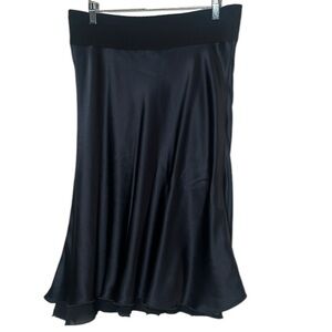 Joseph 100% Silk Full Midi Skirt Two Layer Satin Chiffon Black IT 44 US 12 Aline